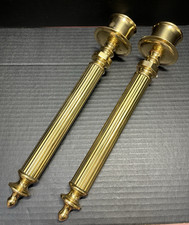 Vintage Pair Brass Column Wall Sconce Candle Holder 14