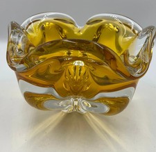Josef Hospodka Vintage 1960s MCM Czech Sommerso Amber Art Glass picture