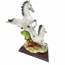 Auro A Belcari Galloping Horse Sculpture Statue Stone Wood Base Signed Decor VTG picture