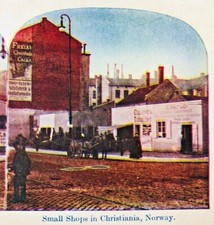 Christiana Norway 1890s / 1900s Stereoview - C Holt Small Shop Street Scene *A9 picture