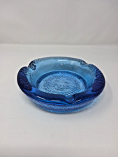 Vintage Nuline Vibrant Blue Glass Sun Face / Happy Face Ashtray – Pipe 7'' picture