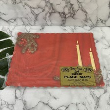 Serv Ease Vintage 70s Christmas Paper Placemats Red Holly Candle Print 22 picture