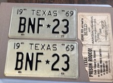 VINTAGE 1969 TEXAS LICENSE PLATE SET BNF 23 NEVER MOUNTED picture