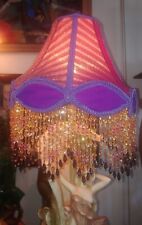 One Handmade Lamp Shade Long Beaded Fringes, Purple Gold And Pink 2 Available picture