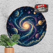 Purple Cosmic Space Swirl Round Tin Sign Celestial Galaxy Spiral Metal Wall Art picture