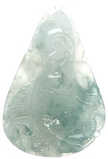 Hand carved burmese jadeite teardrop pendant icy green 27ct