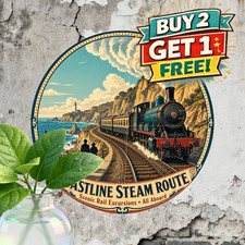 Flying Scotsman Vintage Steam Train Round Metal Sign 8x8 picture
