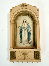 Vtg Virgin Mary Wall Shrine Holy Water Font Plaque Gothic 1950s CMPC Plastic * picture