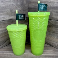 Starbucks 2022 Glow-in-the-Dark Lime Green Studded Tumblers 24 & 16 oz SET NWT picture