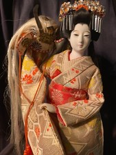VINTAGE KOMACHI GEISHA DOLL WITH SAMURAI HELMET, 14
