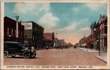 1924 Norfolk NE Business Section Ave Street Scene Vintage Postcard picture