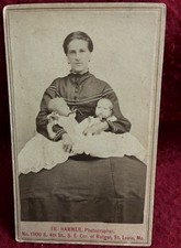  CDV 1860-80’s MOTHER HOLDING TWINS - St. Louis, MO Photog picture