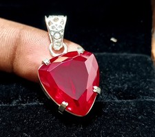 44 CT IGL Certified Natural Red Ruby Trillion 925 Silver Pendant Loose Gems 6JHI picture
