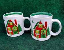 VTG Himark Christmas Holiday Coffee Cup Season's Greetings 1985 Japan Set Of 2 picture