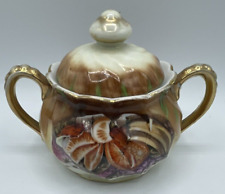 Vintage Nippon Sugar Bowl With Lid Harvest Fruit Design Ceramic Gold picture