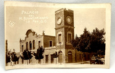 RPPC La Paz Mexico Palacio Ayuntamiento Baja Vintage AZO Postcard 1940s picture