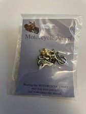 Motorcycle Angel Gold Tone Guardian Angel on a Silver Toned Motorcycle Push Pin picture