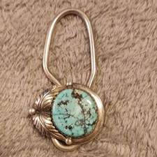 Bennett Pat Pend Metal Belt Loop Keychain Clip w/ Turquoise-Color Stone picture