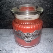 Vintage Harley Davidson Candle Red Apple  Glass Jar Used picture