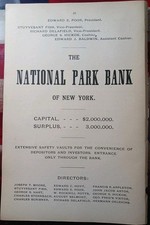 ~1898 Antique Advertising NATIONAL PARK BANK OF NEW YORK Edward Poor President  picture