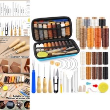 71 Pc Upholstery Repair Kit Heavy Duty Leather Stitching Sewing Needles Waxed picture
