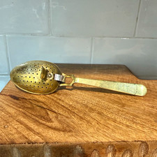 Vintage Brass Tea Infuser Spoon Made in England Loose Leaf Strainer Steeper picture