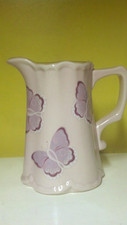 Pink & Purple Glossy Ceramic Pitcher, Butterfly Pattern, Handle & Spout picture