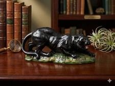 Vtg 1960s Black Panther Art Candle Unburned Mid-Century Modern Stalking Jaguar  picture