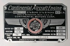 1940s Vintage Continental Aircraft Engine Emblem Badge Plate Muskegon Michigan picture