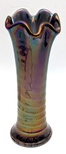 Vintage Imperial Carnival Glass Amethyst Swung Vase picture