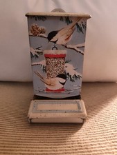 Vintage Jasco Hong Kong Metal Tin MatchBox Wall Holder Birds at Bird Feeder picture