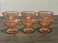 Vintage Jeannette Cherry Blossom Pink Depression Glass Sherbet Cups Set of 6 picture