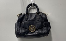 Michael Kors Black Pebbled Leather Bedford Satchel Handbag Gold Hardware picture