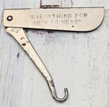 Antique Unusual Locking Folding Button Hook - Metal Handles with Advertising picture