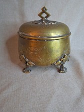 Antique 19th Century Brass Etrog Box Engraved Sukkot Citron Footed Judaica picture