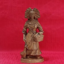 Old Vintage Solid Wood Lithuanian Finely Carved Peasant Girl Goose Figurine picture
