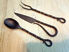 Medieval Cutlery Set Hand Forged Iron Spoon, Knife & Fork Viking Feast Utensils picture