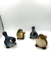 Set of 4 Small Bird Figurines Blue Bird & Sparrow Resin 5