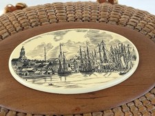 vintage nantucket basket Nautical Ship Scrimshaw Unsigned Purse Basket picture