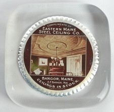 VINTAGE PAPERWEIGHT - EASTERN MAINE STEEL CEILING CO BANGOR ME c1920 - CRUVER CO picture