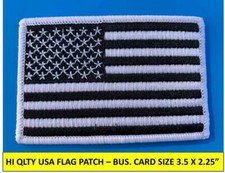 USA AMERICAN FLAG BLACK/WHITE EMBROIDERED PATCH IRON-ON SEW-ON BORDER(3½ x 2¼”)  picture