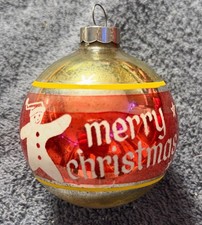 Very Rare VTG George Franke Merry Christmas Snowman Ornament Stencil Stripe picture