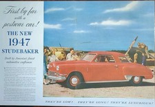 1946 Studebaker Post WWll Print Ad, Red Car With Fighter Airplane picture