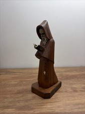Vtg Hand Carved Wood Monk Priest Statue Figure Reading Book Bible With Rosary picture