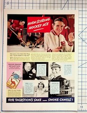 1937 Camel Cigarettes Ad Herb Lewis Detroit Red Wings Hockey Vintage Ephemera picture