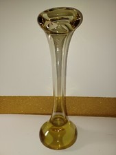 Vintage Glass Bud Vase  Clear Paperweight Base Heavy  picture