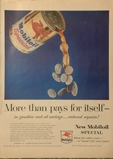 1956 Mobiloil Special Motor Oil PRINT AD Coins Pour - Pays For Itself  VTG 1950s picture