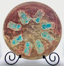 Vintage Handmade Raku Style Art Pottery Bowl With Turquoise And Copper Tones picture