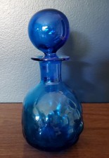 Vtg MCM Blenko 715 Joel Myers Turquoise Bubble Decanter w Round Ball Stopper  picture
