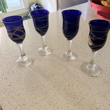 Michael Nourot Studio Vintage 1980 Colbolt Blue Wine Glasses Hand Blown picture